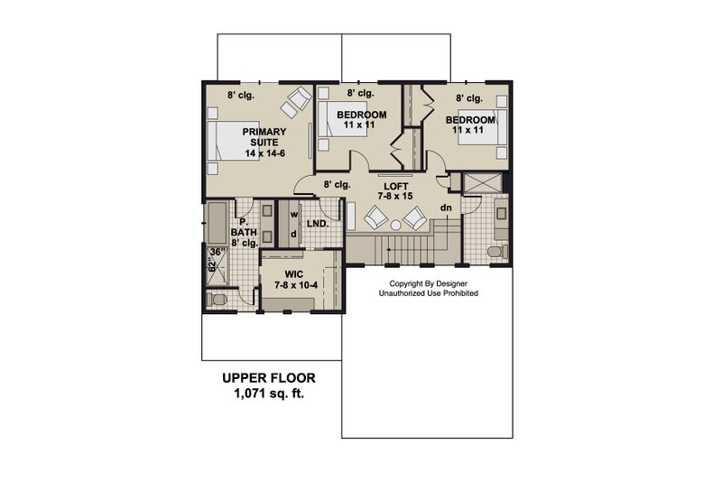 House Design - Floor Plan - Upper Floor for Bungalow House Plan #51-1370 - 3 bed, 2.5 bath