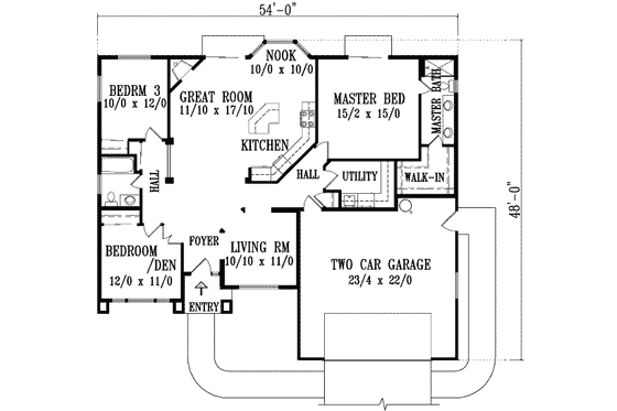 Floor Plan - Main Floor for Adobe / Southwestern House Plan #1-1311 - 3 bed, 2 bath