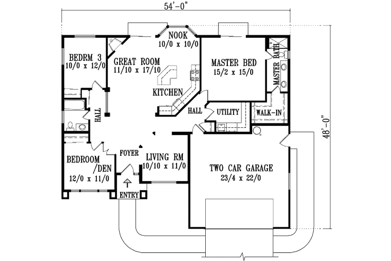 Home Plan - Floor Plan - Main Floor for Adobe / Southwestern House Plan #1-1311 - 3 bed, 2 bath