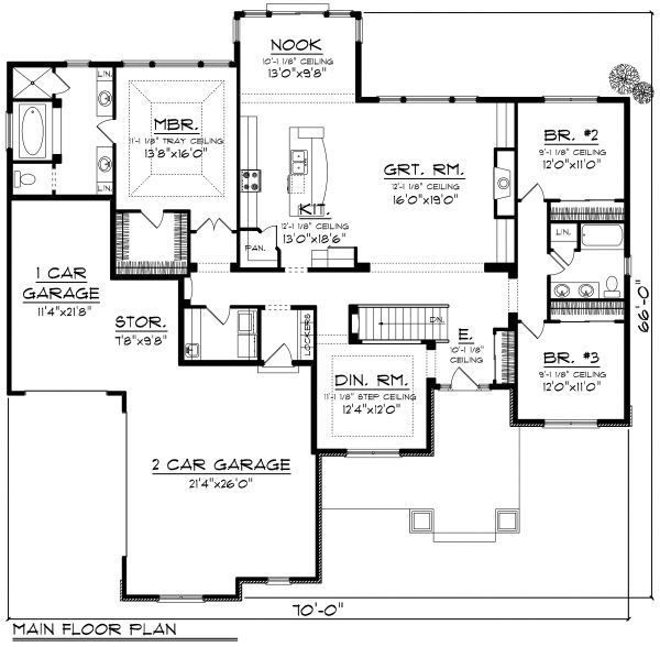 Architectural House Design - Ranch Floor Plan - Main Floor Plan #70-1170