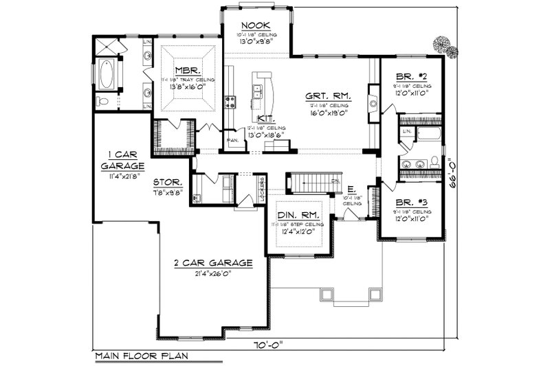 Architectural House Design - Floor Plan - Main Floor for Ranch House Plan #70-1170 - 3 bed, 2 bath