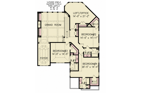 Floor Plan - Upper Floor for Traditional House Plan #54-702 - 4 bed, 4 bath