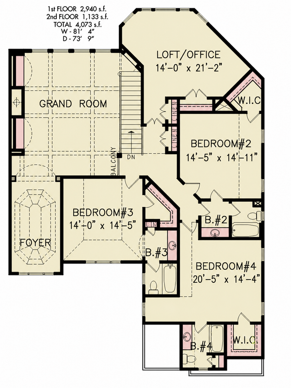 Floor Plan - Upper Floor for Traditional House Plan #54-702 - 4 bed, 4 bath