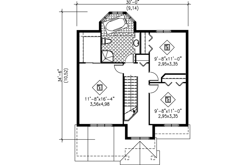 Home Plan - Floor Plan - Upper Floor for Traditional House Plan #25-279 - 3 bed, 1.5 bath