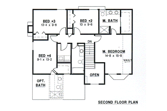 Floor Plan - Upper Floor for Traditional House Plan #67-480 - 4 bed, 2.5 bath
