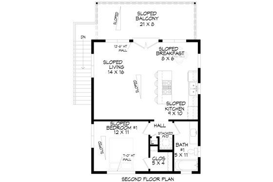 Floor Plan - Upper Floor for Contemporary House Plan #932-1116 - 2 bed, 2 bath