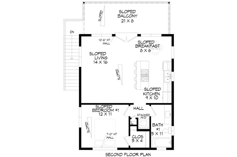 House Blueprint - Floor Plan - Upper Floor for Contemporary House Plan #932-1116 - 2 bed, 2 bath