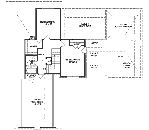 Traditional Floor Plan - Upper Floor Plan #81-536