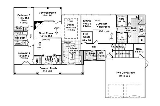 Floor Plan - Main Floor for Southern House Plan #21-230 - 3 bed, 2.5 bath