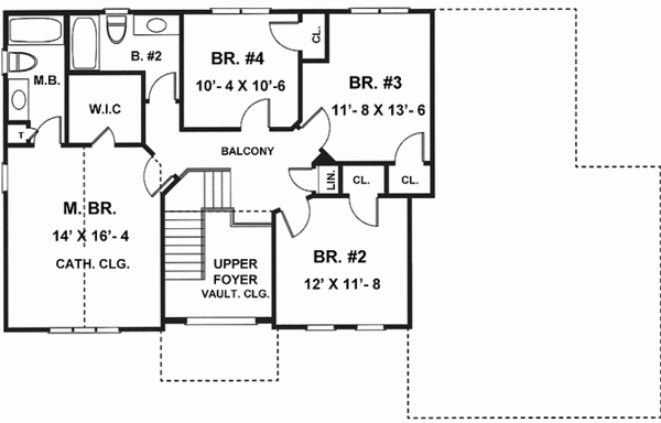 House Blueprint - Colonial Floor Plan - Upper Floor Plan #1001-101