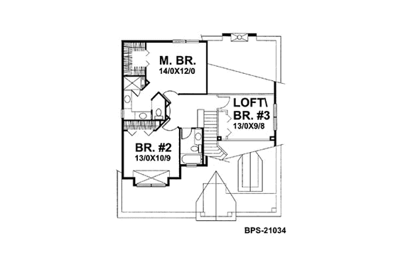 Floor Plan - Upper Floor for Traditional House Plan #50-129 - 3 bed, 2.5 bath