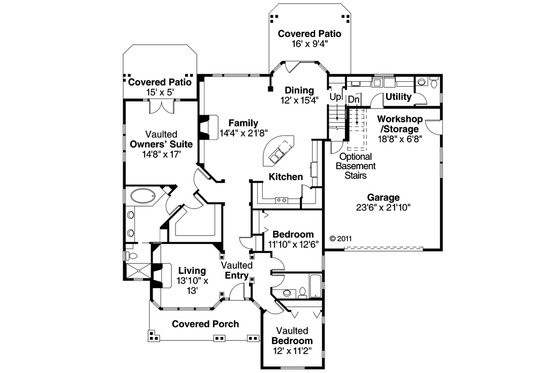 Floor Plan - Main Floor for Craftsman House Plan #124-423 - 3 bed, 2.5 bath