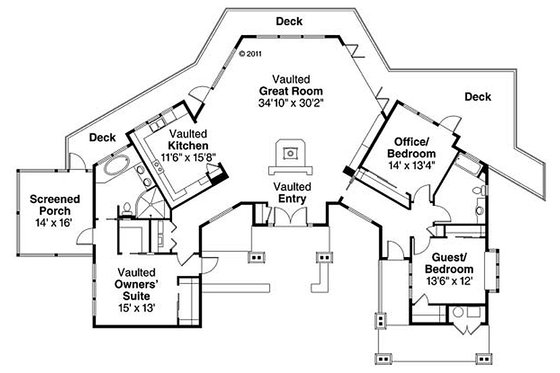 Floor Plan - Main Floor for Craftsman House Plan #124-861 - 3 bed, 2 bath