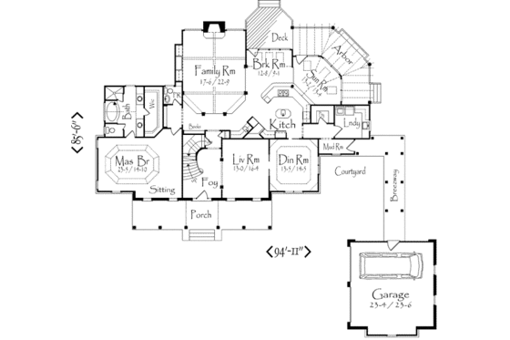 Floor Plan - Main Floor for Country House Plan #71-123 - 3 bed, 3.5 bath