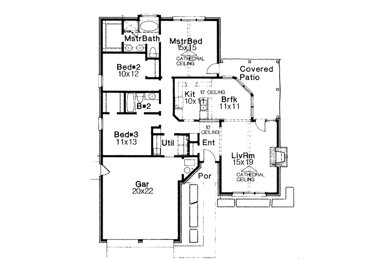 Dream House Plan - Floor Plan - Main Floor for Ranch House Plan #310-1221 - 3 bed, 2 bath