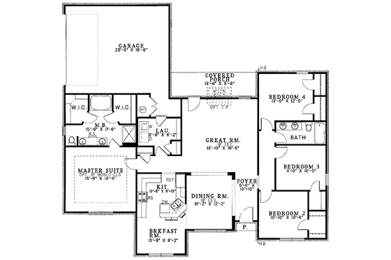 Floor Plan - Main Floor for Ranch House Plan #17-2982 - 4 bed, 2 bath