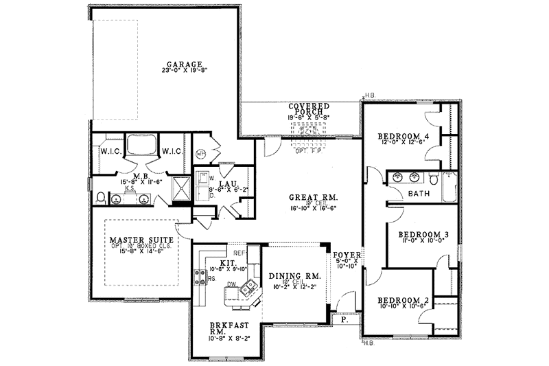 Home Plan - Floor Plan - Main Floor for Ranch House Plan #17-2982 - 4 bed, 2 bath