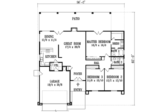 Floor Plan - Main Floor for Adobe / Southwestern House Plan #1-1351 - 3 bed, 2 bath