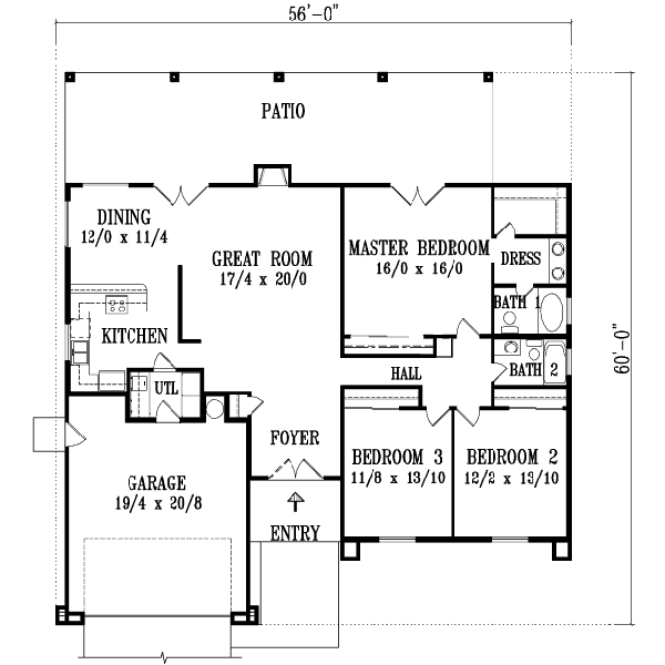 Adobe / Southwestern Floor Plan - Main Floor Plan #1-1351