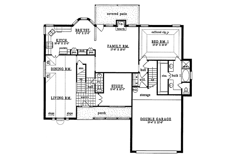 Home Plan - Floor Plan - Main Floor for Country House Plan #42-489 - 4 bed, 2 bath