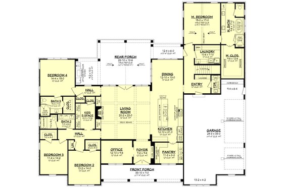 Floor Plan - Main Floor for Farmhouse House Plan #430-397 - 4 bed, 3.5 bath