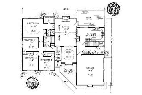 Floor Plan - Main Floor for Traditional House Plan #312-225 - 4 bed, 2.5 bath