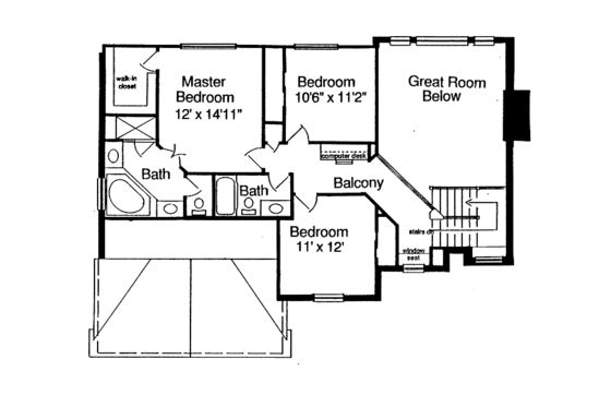 Floor Plan - Upper Floor for Colonial House Plan #46-556 - 3 bed, 2.5 bath