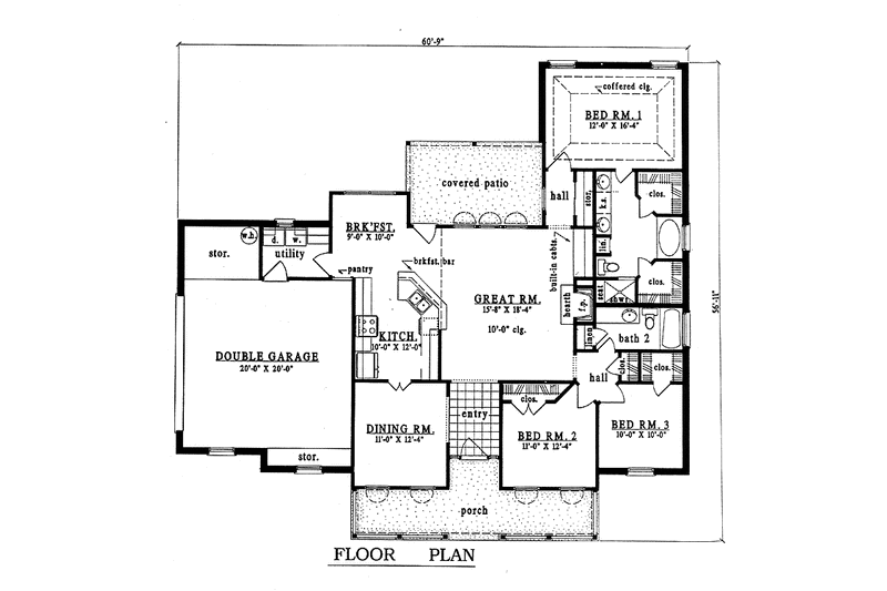 House Blueprint - Floor Plan - Main Floor for Country House Plan #42-463 - 3 bed, 2 bath