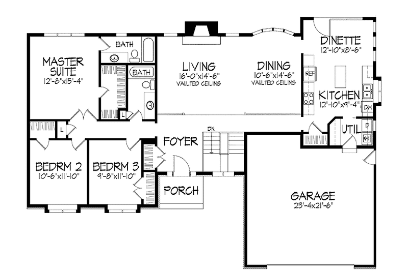 Architectural House Design - Floor Plan - Main Floor for Ranch House Plan #51-693 - 3 bed, 2 bath