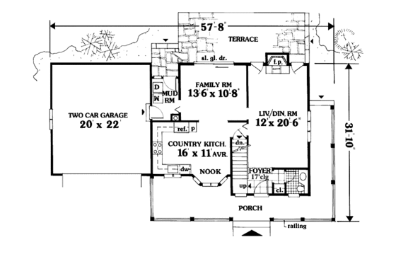 Floor Plan - Main Floor for Farmhouse House Plan #3-317 - 3 bed, 2.5 bath
