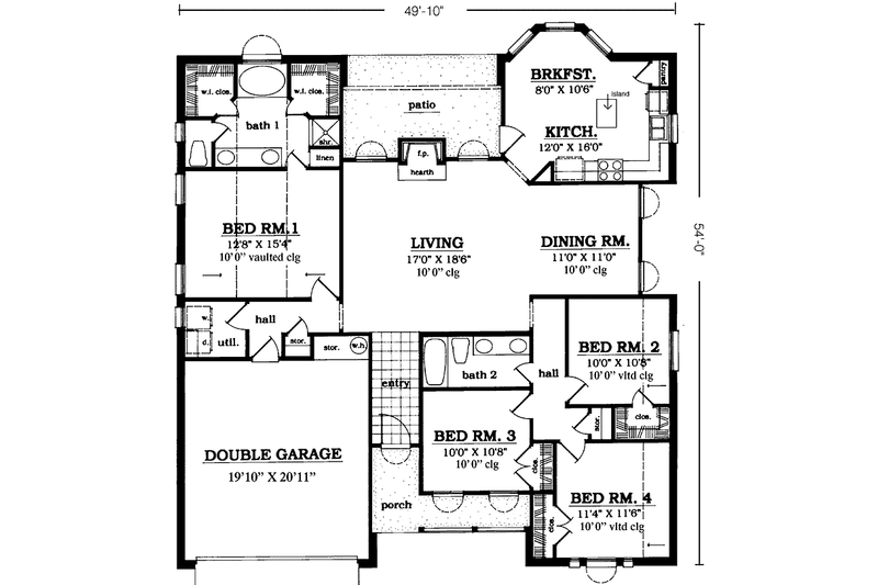 Home Plan - Floor Plan - Main Floor for Country House Plan #42-698 - 4 bed, 2 bath