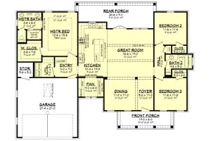 Floor Plan - Main Floor for Farmhouse House Plan #430-221 - 3 bed, 2 bath