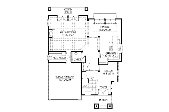 Floor Plan - Main Floor for Craftsman House Plan #132-414 - 4 bed, 2.5 bath