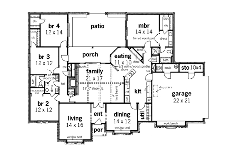 Home Plan - Floor Plan - Main Floor for European House Plan #45-350 - 4 bed, 2 bath