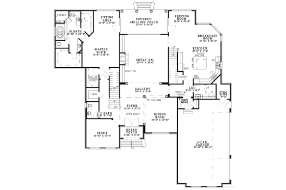 Floor Plan - Main Floor for Traditional House Plan #17-3222 - 4 bed, 3 bath