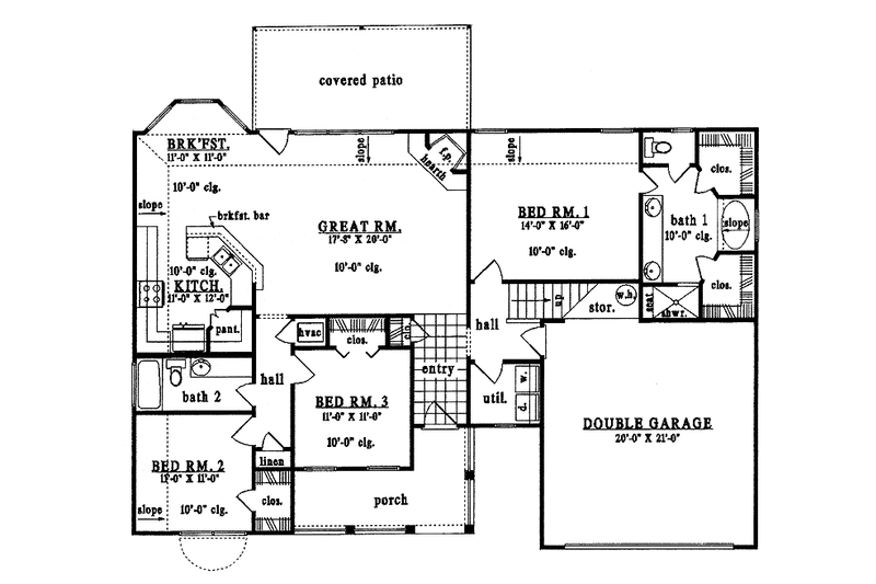 Home Plan - Floor Plan - Main Floor for Country House Plan #42-555 - 3 bed, 2 bath