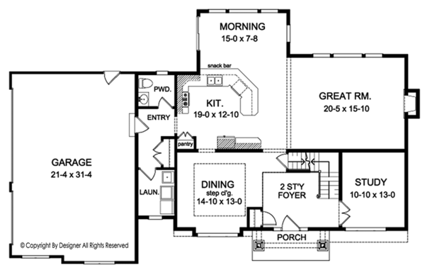 House Design - Colonial Floor Plan - Main Floor Plan #1010-165