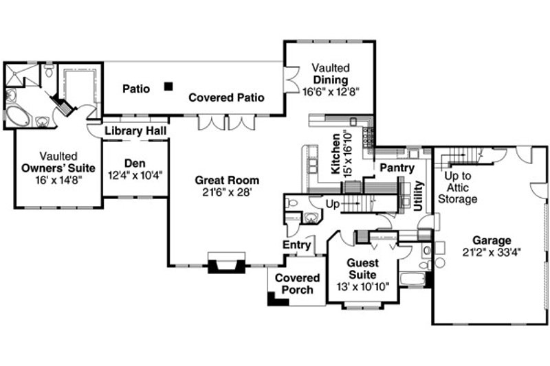Home Plan - Floor Plan - Main Floor 1 for European House Plan #124-363 - 4 bed, 3.5 bath