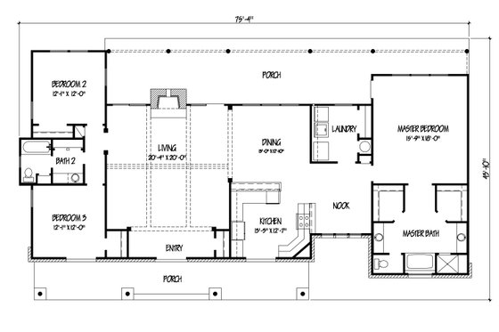 Floor Plan - Main Floor for Ranch House Plan #140-153 - 3 bed, 2 bath