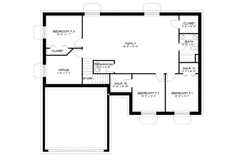 House Design - Floor Plan - Lower Floor for Traditional House Plan #1060-184 - 3 bed, 2 bath