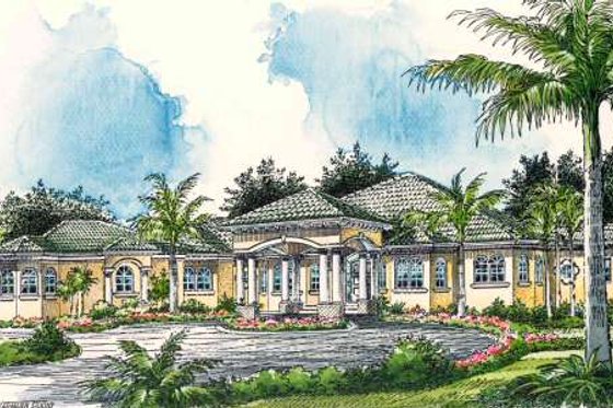 Exterior - Front Elevation for Mediterranean House Plan #420-122 - 3 bed, 3.5 bath