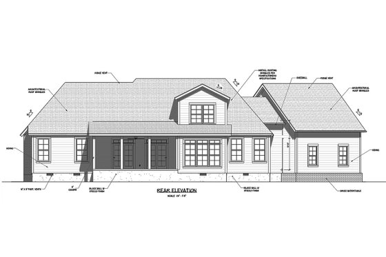 Exterior - Rear Elevation for Traditional House Plan #1071-20 - 3 bed, 4 bath