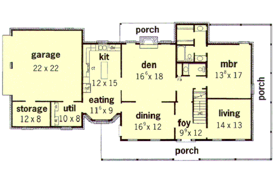 Floor Plan - Main Floor for Country House Plan #16-210 - 3 bed, 2.5 bath