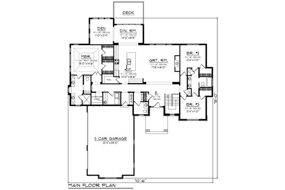 Floor Plan - Main Floor for Craftsman House Plan #70-1481 - 3 bed, 2.5 bath