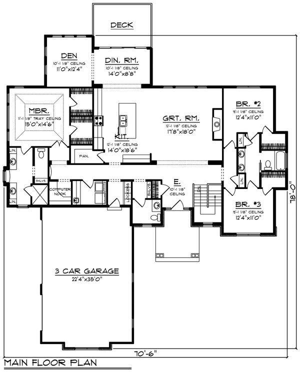 Architectural House Design - Craftsman Floor Plan - Main Floor Plan #70-1481