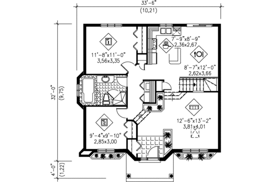 Floor Plan - Main Floor for Ranch House Plan #25-1133 - 2 bed, 1 bath
