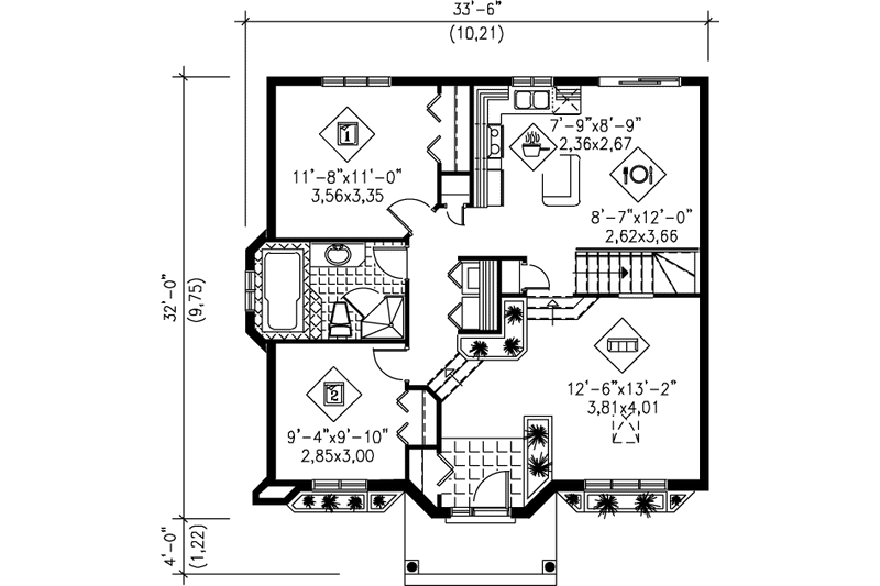 Dream House Plan - Floor Plan - Main Floor for Ranch House Plan #25-1133 - 2 bed, 1 bath