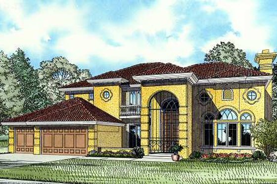 Exterior - Front Elevation for Mediterranean House Plan #420-166 - 4 bed, 5.5 bath