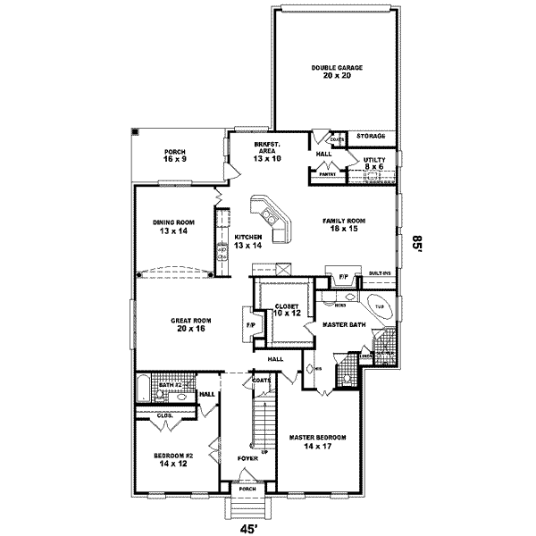 Floor Plan - Main Floor for Colonial House Plan #81-594 - 4 bed, 3 bath