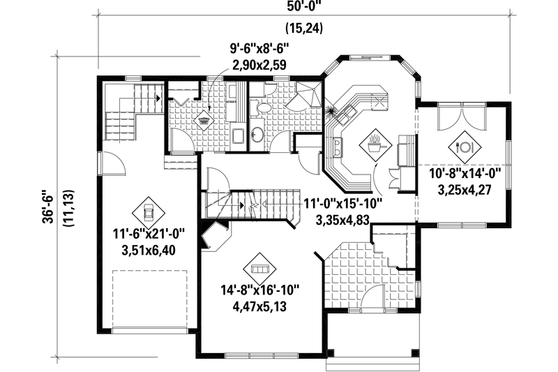 House Blueprint - Floor Plan - Main Floor for Country House Plan #25-4709 - 3 bed, 2 bath